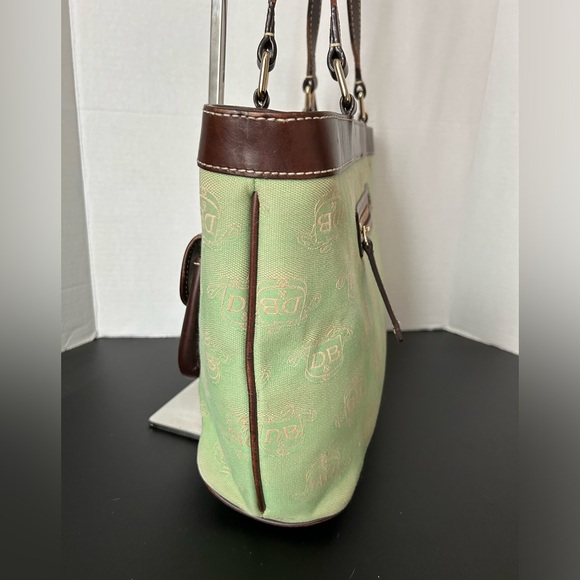 Vintage Dooney & Bourke Shoulder Tote Bag Green Canvas Vachetta Leather … - Picture 5 of 13